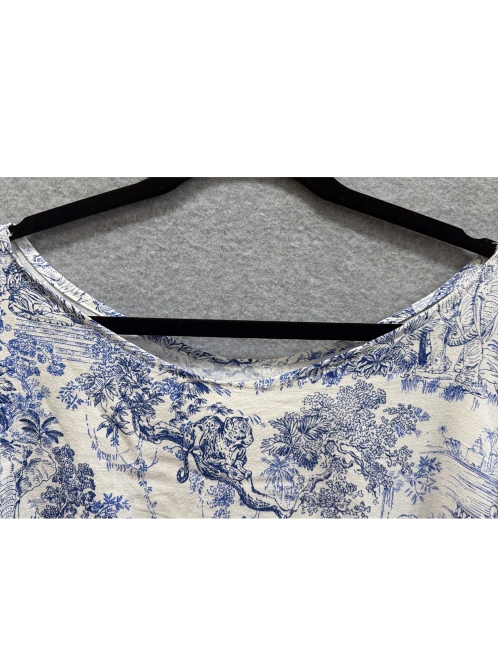 H&M Blue and Cream Toile Print Mini Tunic Linen Blend Dress no size tag 42” Bust - Picture 5 of 9